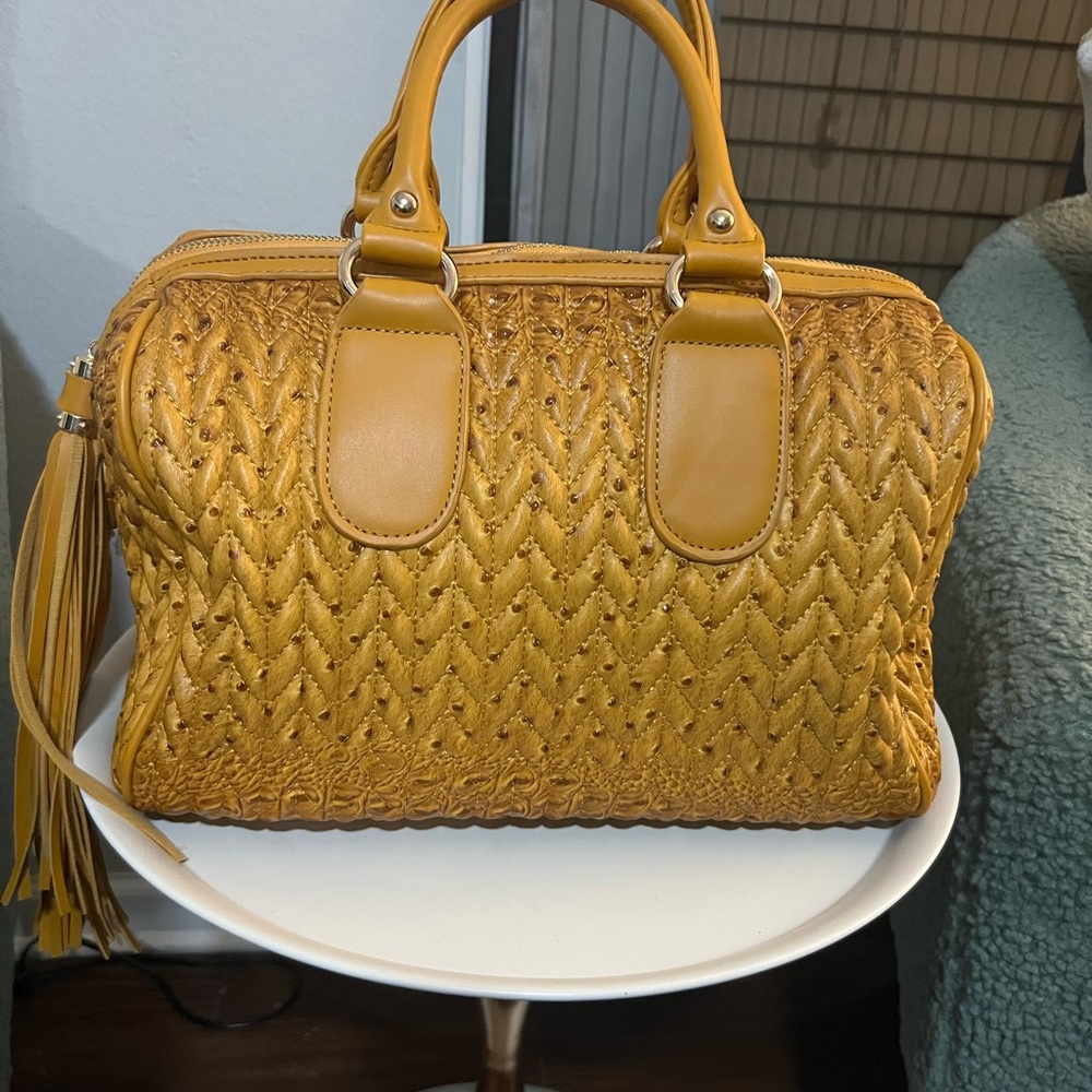 Yellow Textured Women's Handbag